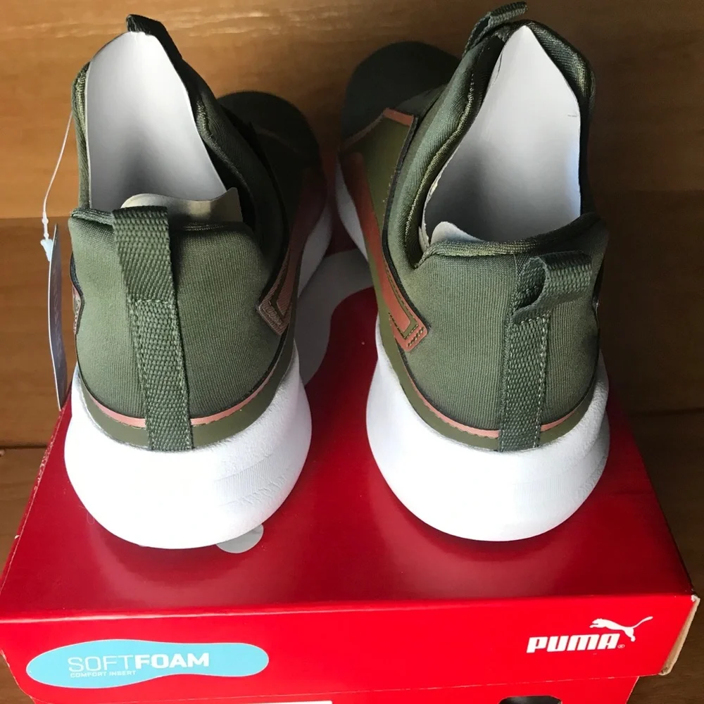 PUMA Rebel Mid Gleam Jr Olive Night Rose Gold 6.5C Slip On